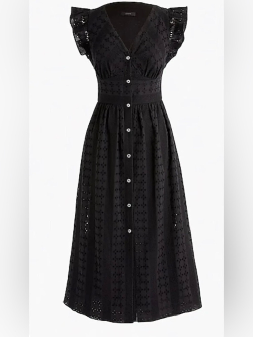 J.Crew Women’s Black Eyelet Midi Button Up Ruffle Sleeve Dress Size 8 - Picture 10 of 10